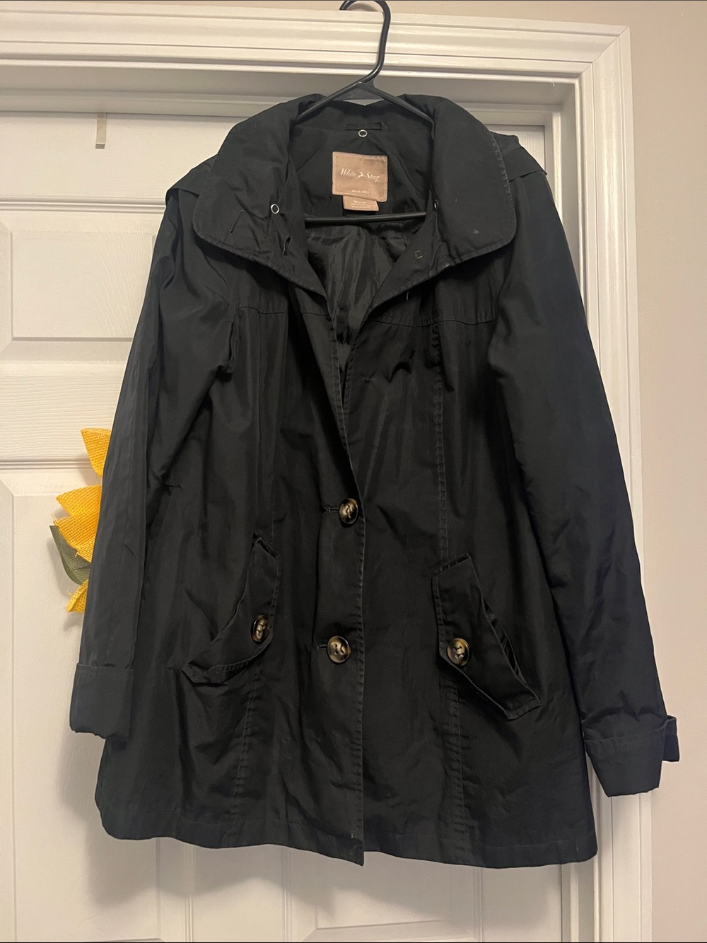 White Stag Black Lightweight Trench Coat with Button Details